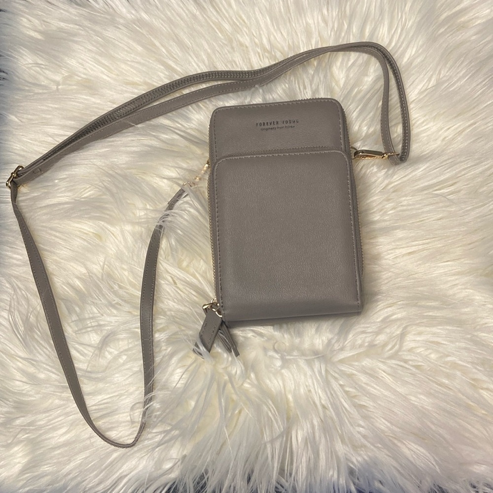Forever Young Crossbody Cellphone Wallet Purse Gray